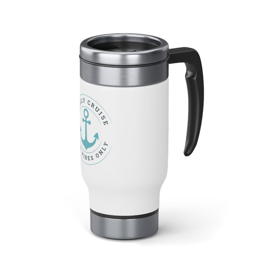 Family Cruise Good Vibes - White Stainless Steel Travel Mug with Handle, 14oz