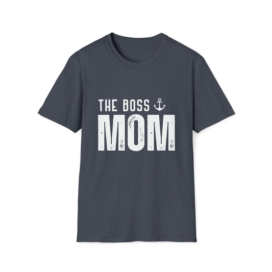MOM... The Boss. White Text - Unisex Softstyle T-Shirt